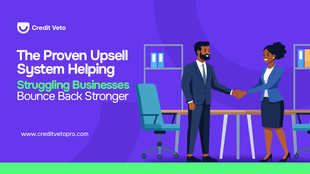 A credit repair business specialist shaking his client in his ofice, both smiling.