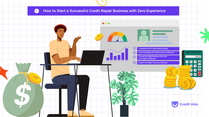 Man sitting at a desk with a PC and contemplating how he can start a successsful credit repair business even with zero experience.