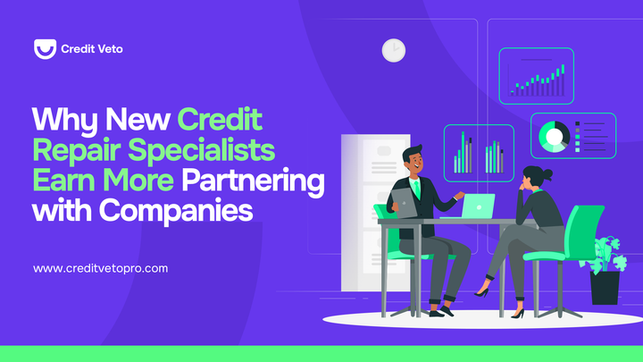 A credit repair specialist discussing with his colleague how they can earn more partnering with credit repair companies like credit veto 