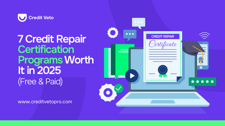 A digital illustration displaying a laptop with a credit repair certificate and graduation kit for a credit repair specialist