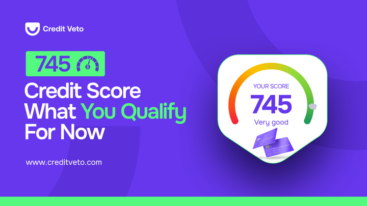 A digital illustration of a credit score chart with 745 credit score