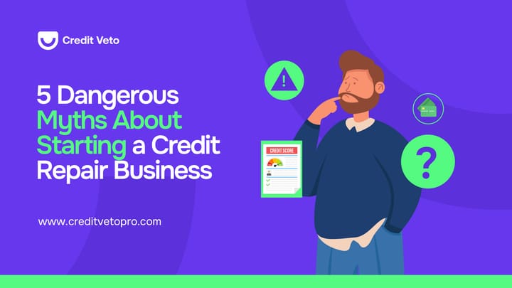 Digital illustration of a person thinking about the dangerous myths sorrounding a credit repair business.