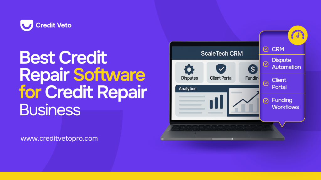 A laptop opened with a credit repair software for credit repair businesses