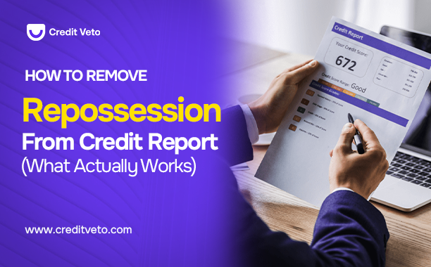A person's hands checking through credit report and wondering how he can remove repossession from credit report