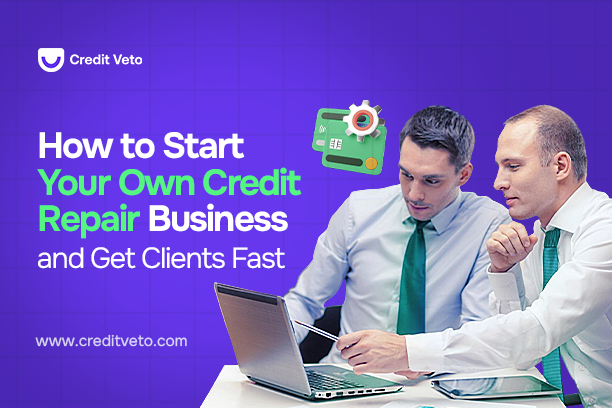 Two men looking at a PC and searching out "how to start your own credit repair business and get clients fast"