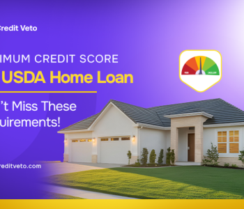 Picture of a country home with a credit score chart above its roof illustrating the minimum credit score for a USDA home loan
