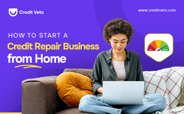 A lady siting with crossed legs on her couch and PC on her laps illustrating what what starting a credit repair business from home looks like