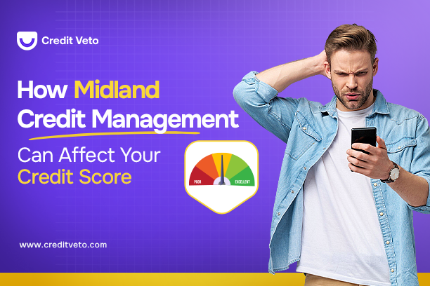 Image of a man looking at his credit report on his phone and wondering how midland credit management