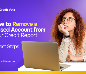 Image of a lady with curly hair looking up worried about how to remove closed account from her credit report